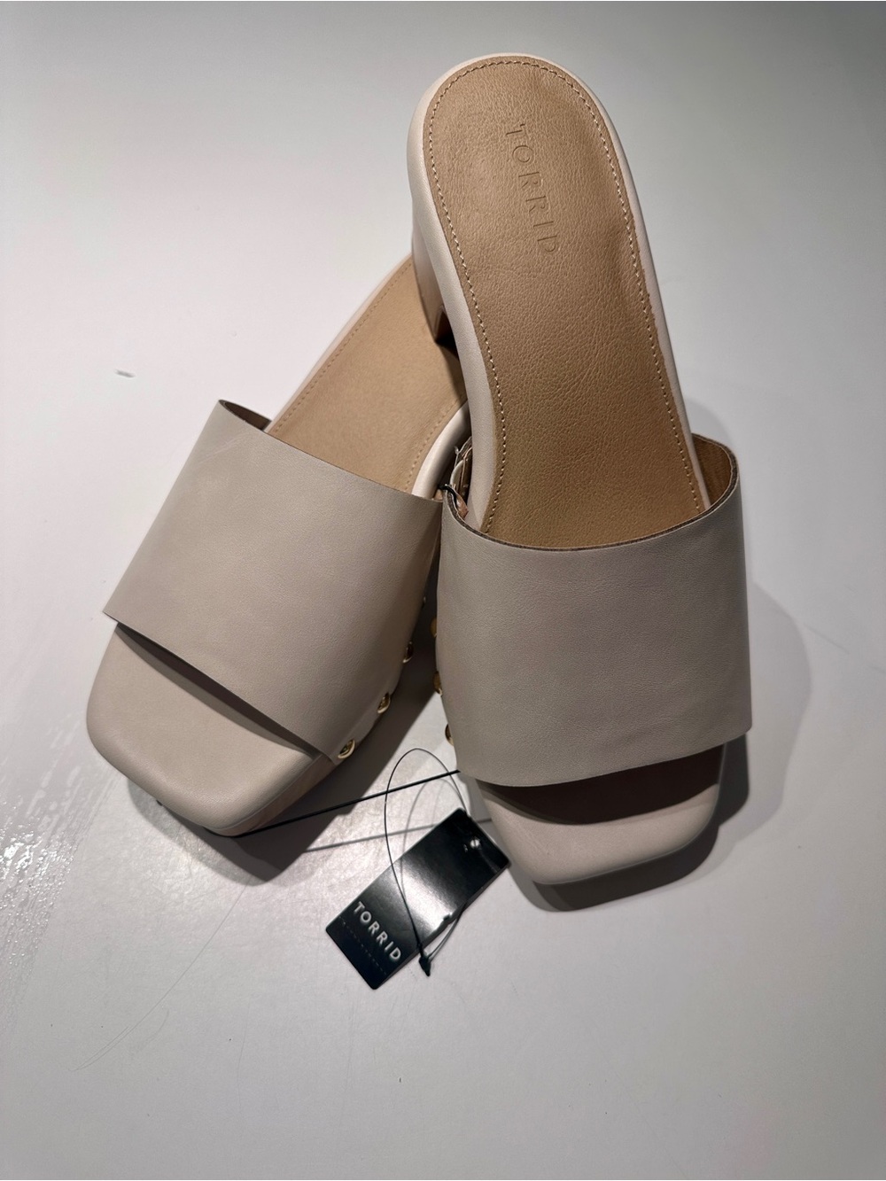 TORRID Faux Leather Wooden Block Studded Clogs
